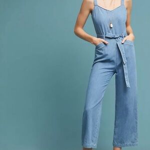 ANTHROPOLOGIE Jumpsuit PAIGE EMMA Wide Leg Ankle MYKONOS Blue Denim Size Large